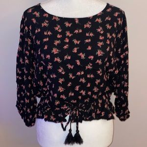 Vanilla Star Floral Boho Cropped Blouse